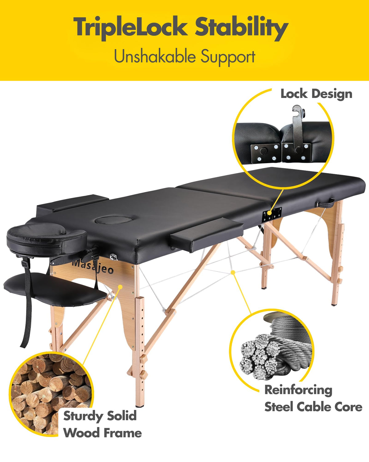Professional Massage Table Portable Massage Bed, Black(2-Section) Adjustable Height 84" Long 500 LBS Load Capacity for Spa Salon