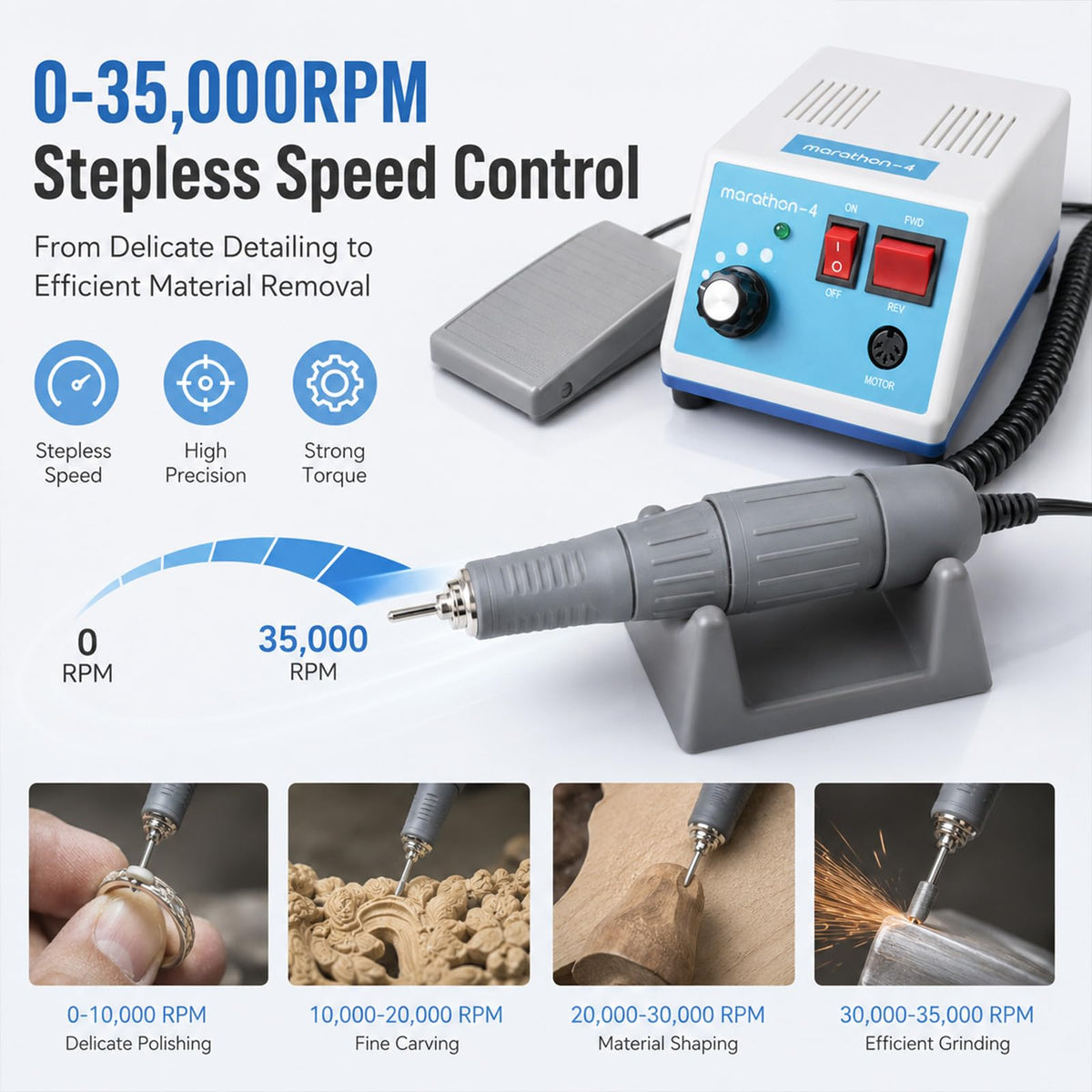 Marathon-4 Micromotor H37L1 Handpiece, 35000RPM, Foot Pedal
