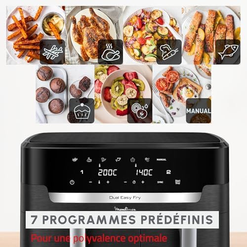 2026 Moulinex air fryer two compartments, very large capacity 11L, 10 people, 7 Automatic programs, oil-free fryer, Digital t