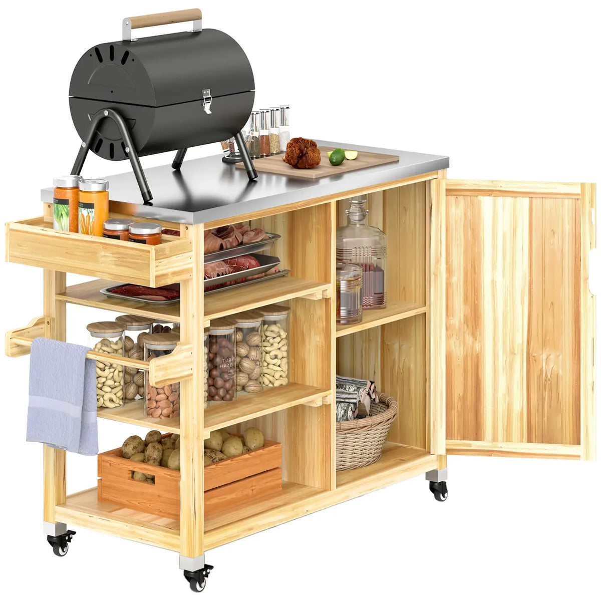 2026 Outsunny barbecue outdoor kitchen island with rolls of solid wood