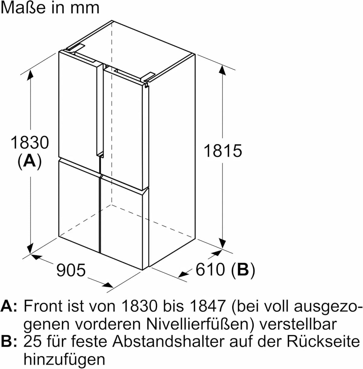 2026 SIEMENS KF96NVPEA iQ300 multi-door refrigerator, 183 x 91 cm, 405 L cooling & 200 L freezing, hyperFresh longer freshnes