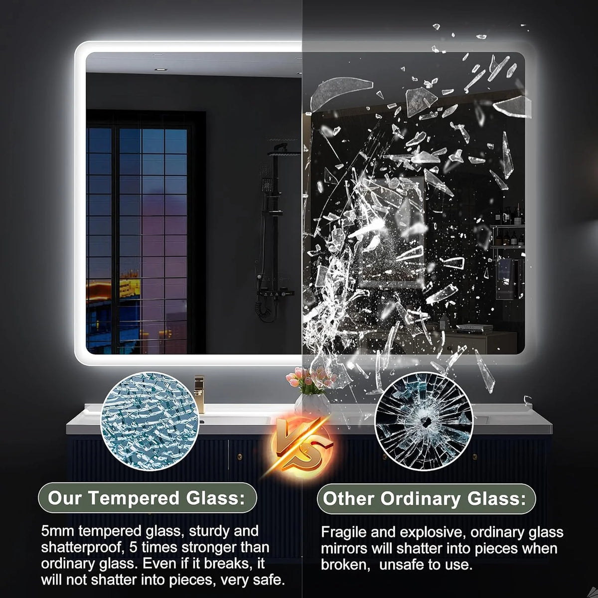 2026 Bathroom mirror S'bagno with lighting 1200 x 700 mm, IP44, LED, Bluetooth, anti-fog, 3 light colours (3,000 K, 4,000 K