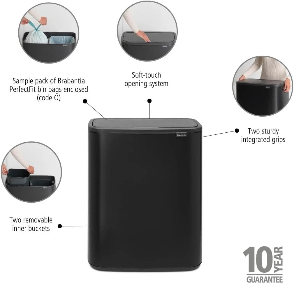 2026 Brabantia bin, matt steel, finger tracker, 2 x 30 L