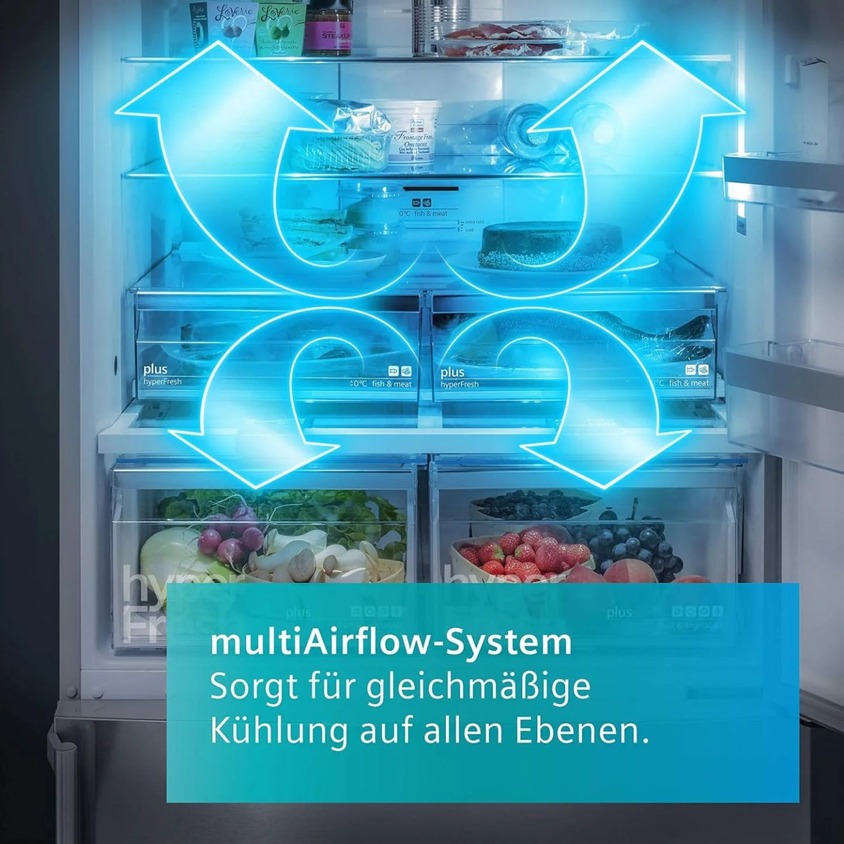 2026 SIEMENS KF96NVPEA iQ300 multi-door refrigerator, 183 x 91 cm, 405 L cooling & 200 L freezing, hyperFresh longer freshnes