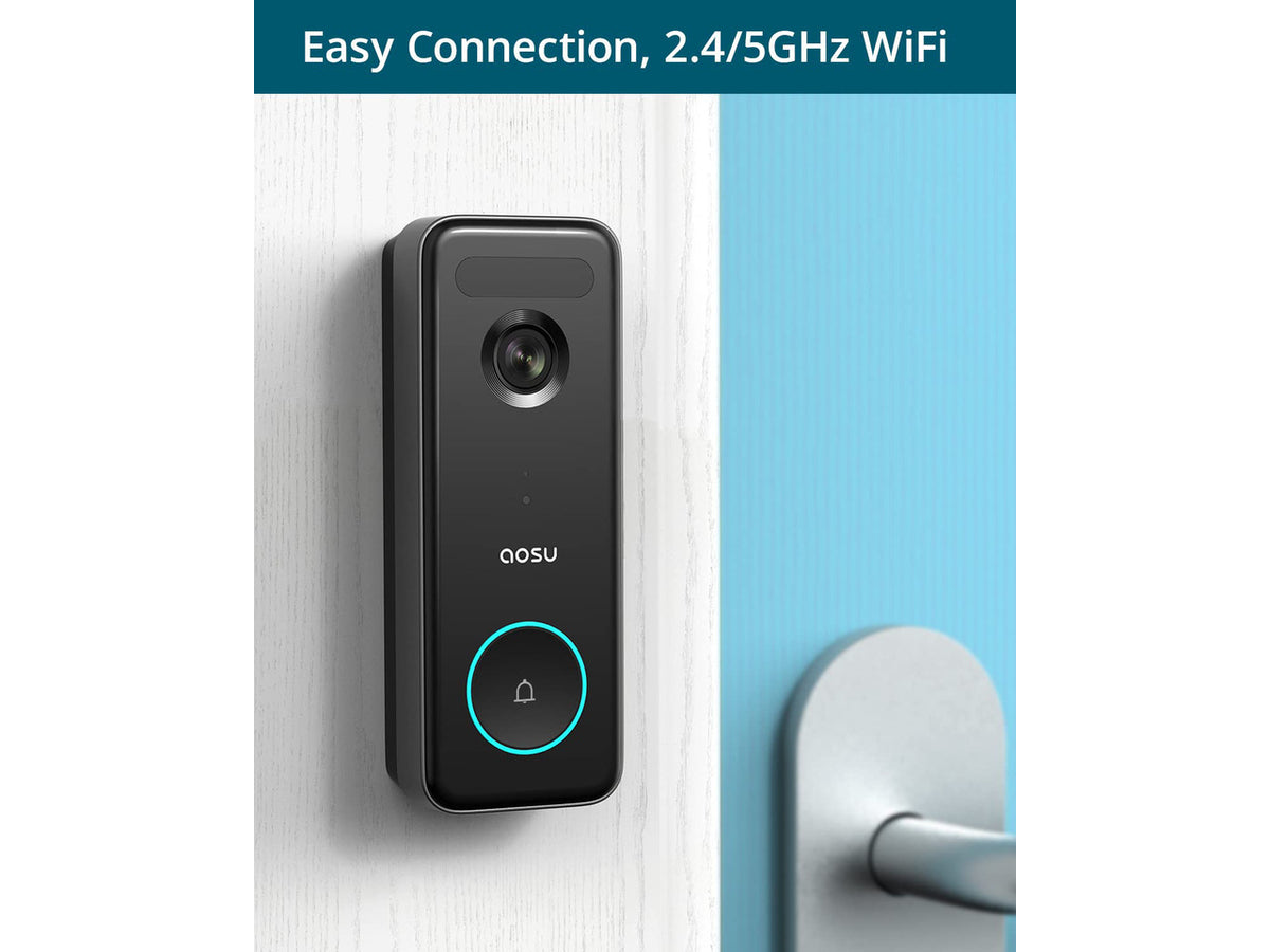 Aosu V8S Video Doorbell Ultra - 5MP Ultra HD - 2.4 GHz WiFi - 180-Day Battery, AI Detection - IP66 - 166deg View - Battery/Wired Mode - Works with Alexa & Google Assistant, No Monthly Fees