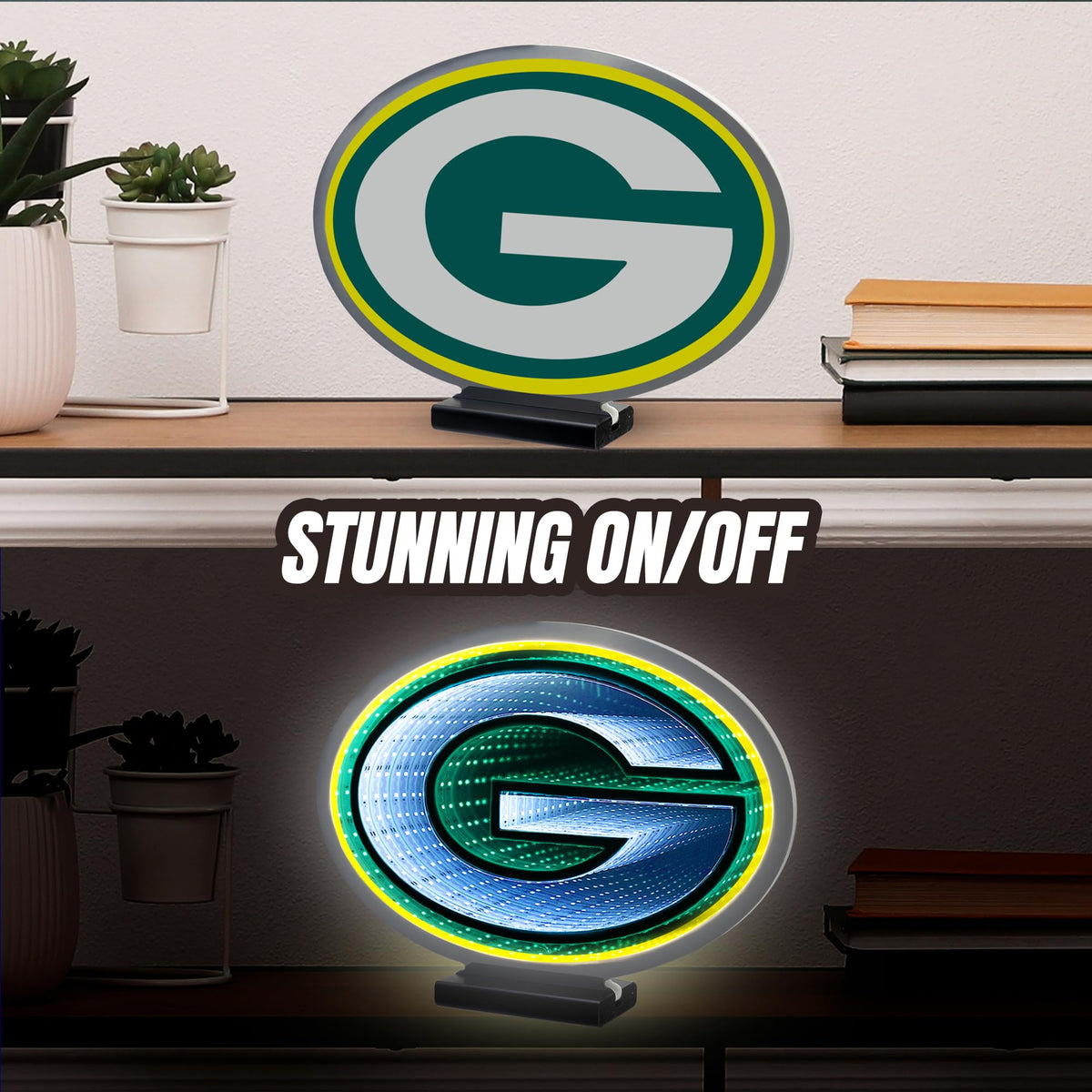 Sporticulture NFL Team Green Bay Packers LED Infinity Logo Light - 3D Light Effect, Acrylic Display with UL Plug and Stand
