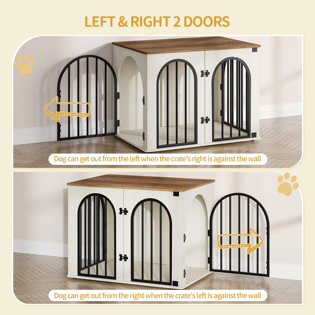 Hzuaneri 31.5 in Dog Crate Furniture,Dog Kennel Indoor for Small/Medium Dog Dog Kennel Furniture Wooden Dog Cage Heavy Duty Dog Crate Decorative Pet House End Side Table TV Stand,White Brown DFC85114B