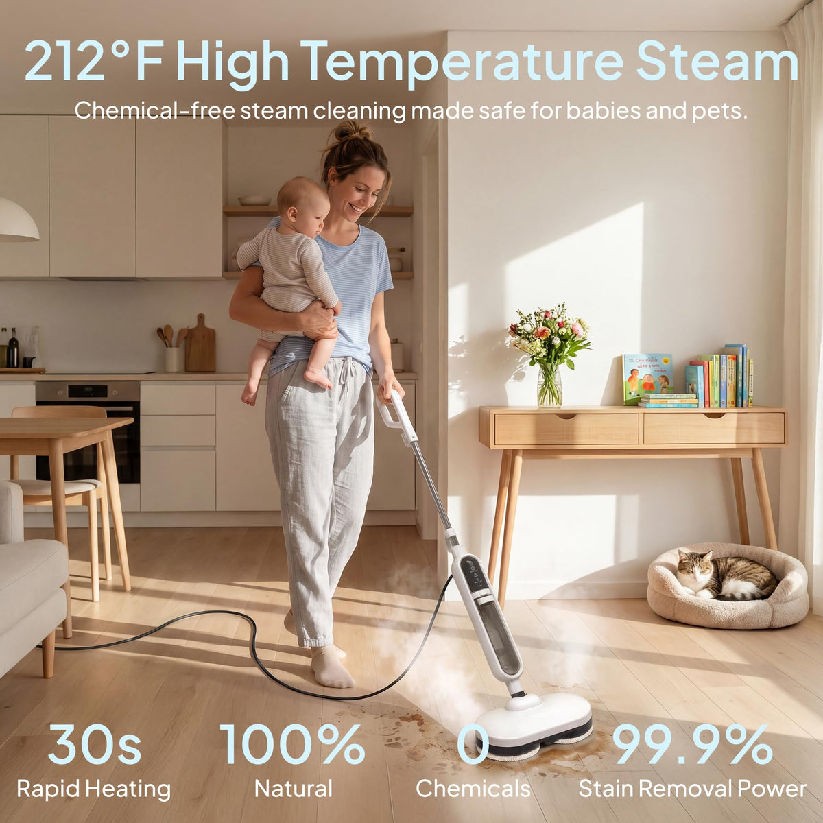 Livatro Steam Mop for Floor Cleaning with Rotating Scrubbing Pads Steamer Steam Cleaner&Mop for Home, 212°F, 500ML Water Tank, 15-in-1 Handheld Floor Steamer, for Hardwood Floors Clothes Window Tile
