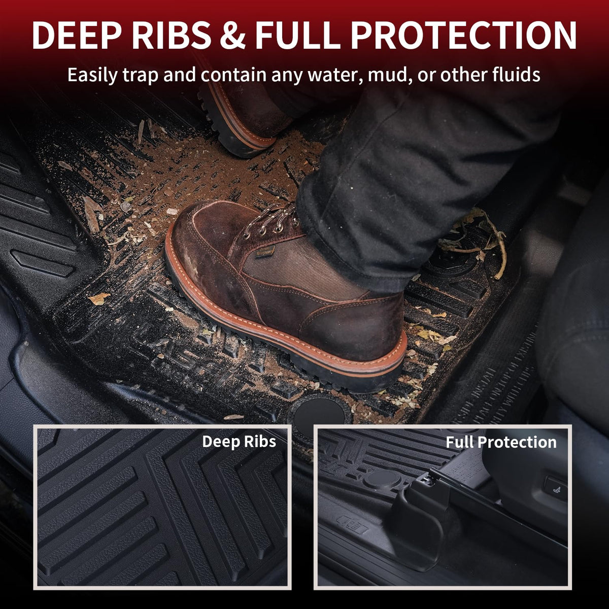 LASFIT Floor Mats for Toyota Tacoma 2024 2025 2026 Double Cab Auto Tran Gas Not Fit Hybrid, All Weather Custom Fit Anti-Slip TPE Floor Liners Accessories for Tacoma TRD/SR/SR5/limited, 1st & 2nd Row