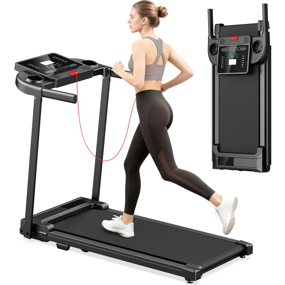 Treadmills for Home Walking Pad Machine Foldable Treadmill with Handle Bar for Running Jogging Gym Compact Portable Small Caminadora Electrica Folding Tred Mills & Queit Motor LED Dispay Pcrignbm