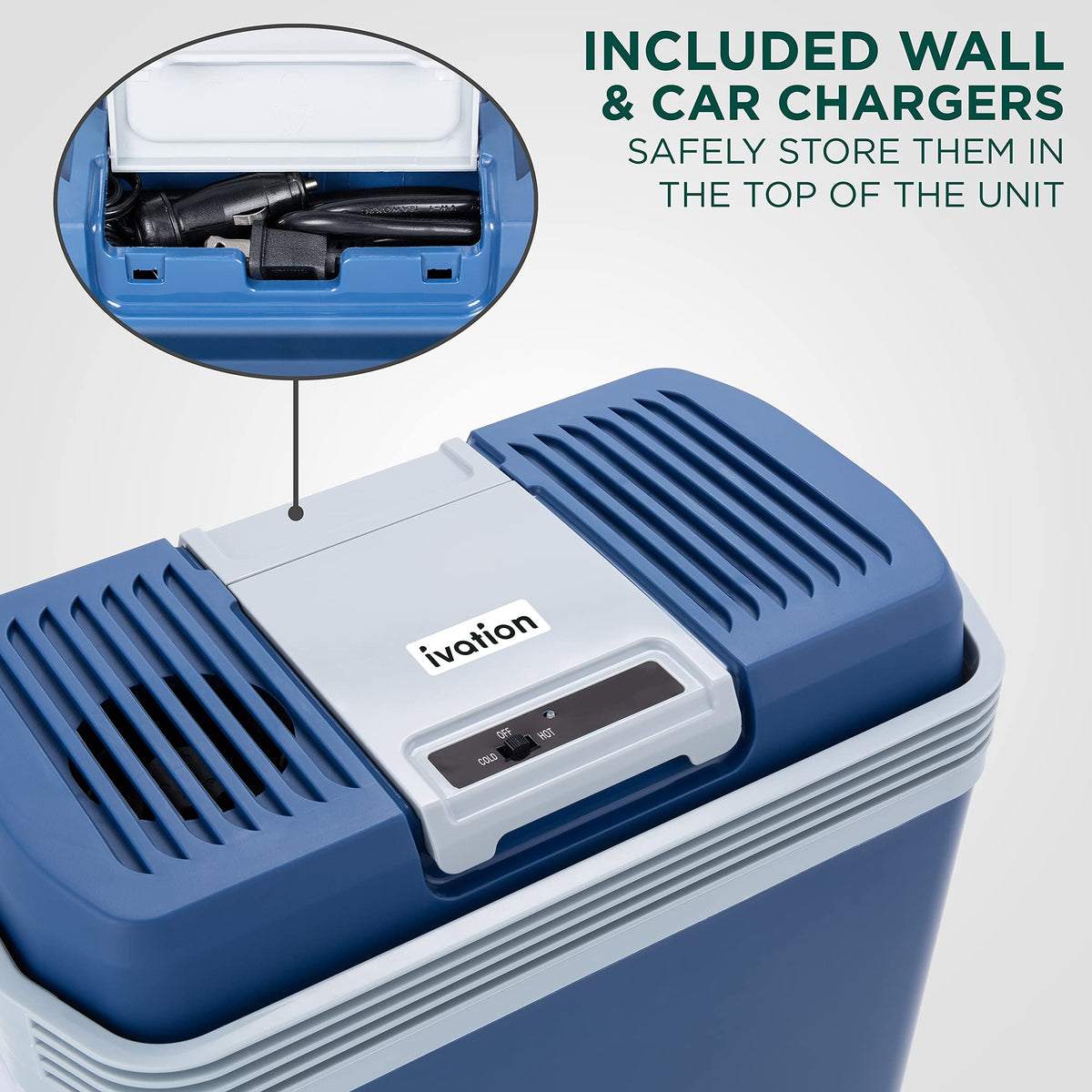 Ivation Electric Cooler & Warmer, Portable Thermoelectric Fridge w/Handle for Vehicles & Trucks| Includes 110V AC Home Power Cord & 12V DC Car Adapter for Camping, Travel & Picnics, 24L
