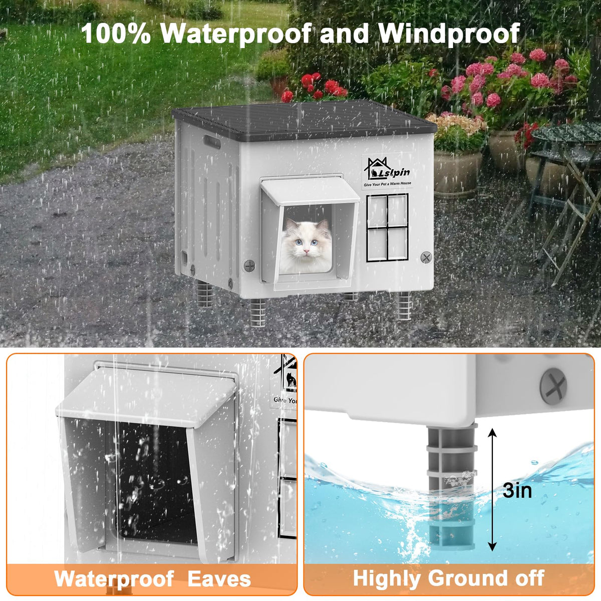 Large Heated Cat House for Outside Cats in Winter, Lslpin Weatherproof & Insulated Outdoor Feral Cat House with Escape Door,Outside Cats House Shelter with Heating Pad 21.6×16.9×17.5