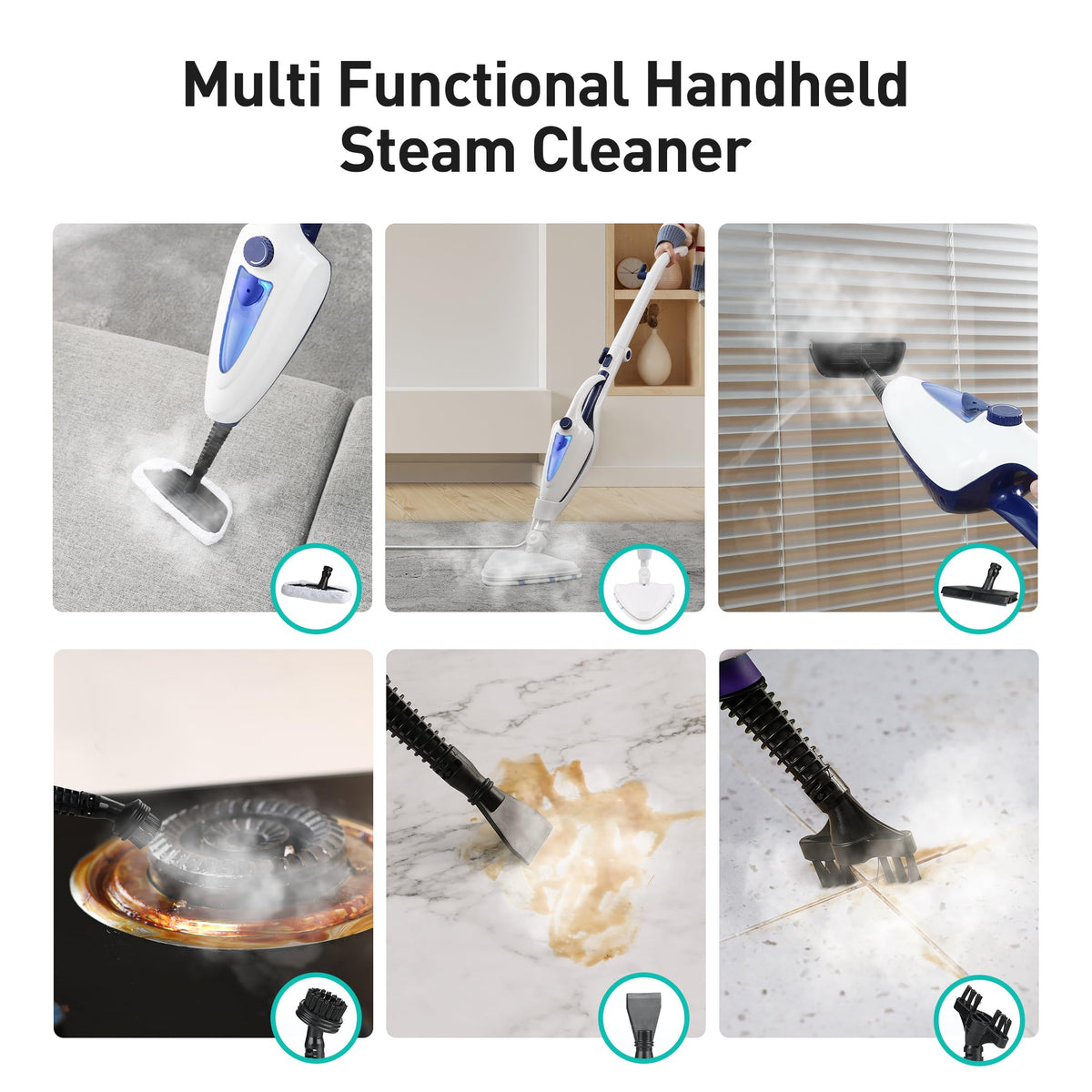 12-in-1 Steam Mop, 1500W Multifunction Detachable Handheld Steam Cleaner Fast 15s Heat-Up, 2 Dirt Grip Pads, Removes 99.99% Stubborn Stains for Hardwood Floors, Windows, Tiles, Furniture, Bl0920new