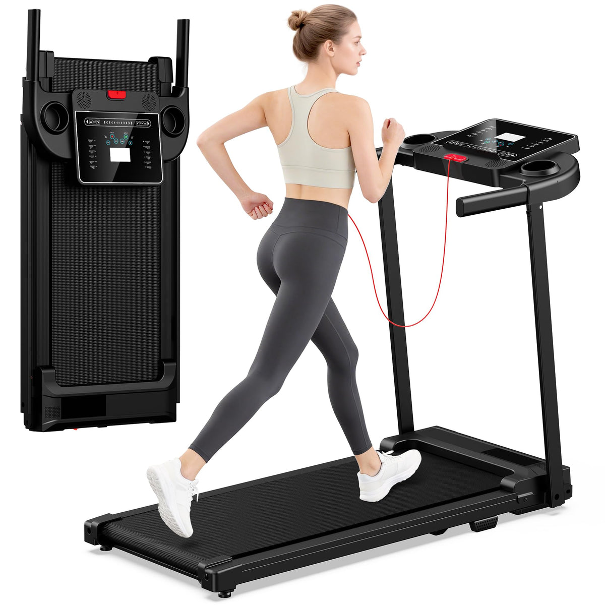 Treadmills for Home Walking Pad Machine- Foldable Treadmill with Handle Bar for Running Jogging Gym Compact Portable Small Caminadora Electrica Folding Quiet Tred Mills Motor & LED Dispay Pcrignbm