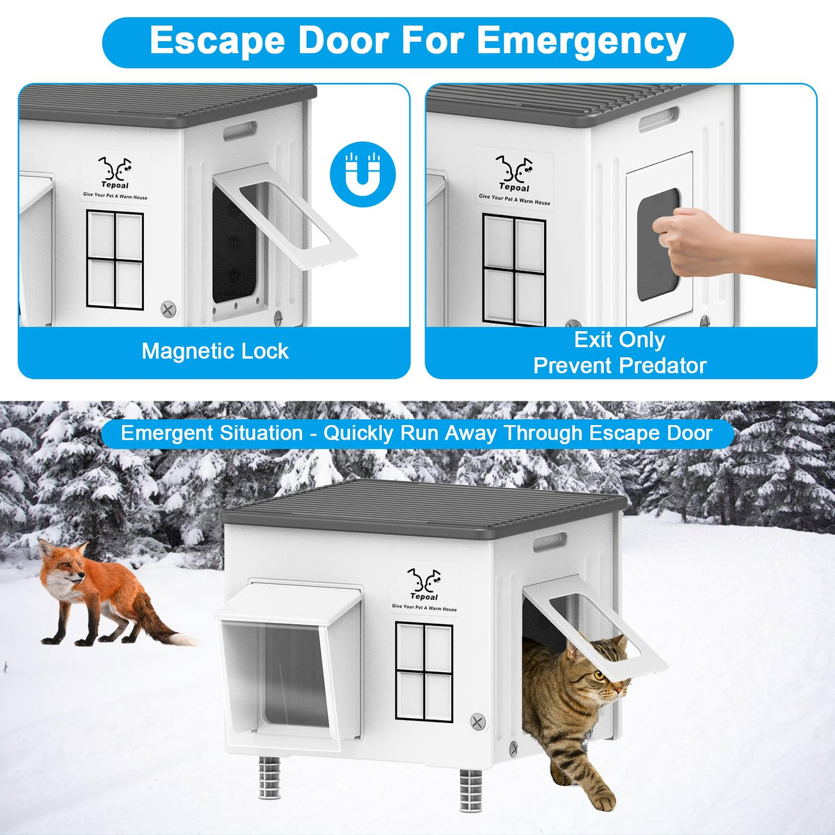 Indestructible Heated Cat House for Outside Winter, Heated Outdoor Cat House Weatherproof with Escape Door, Waterproof & Insulated Outdoor Cat Shelter for Feral Stray Cat Kitty. 17.7"x15"x17.5"