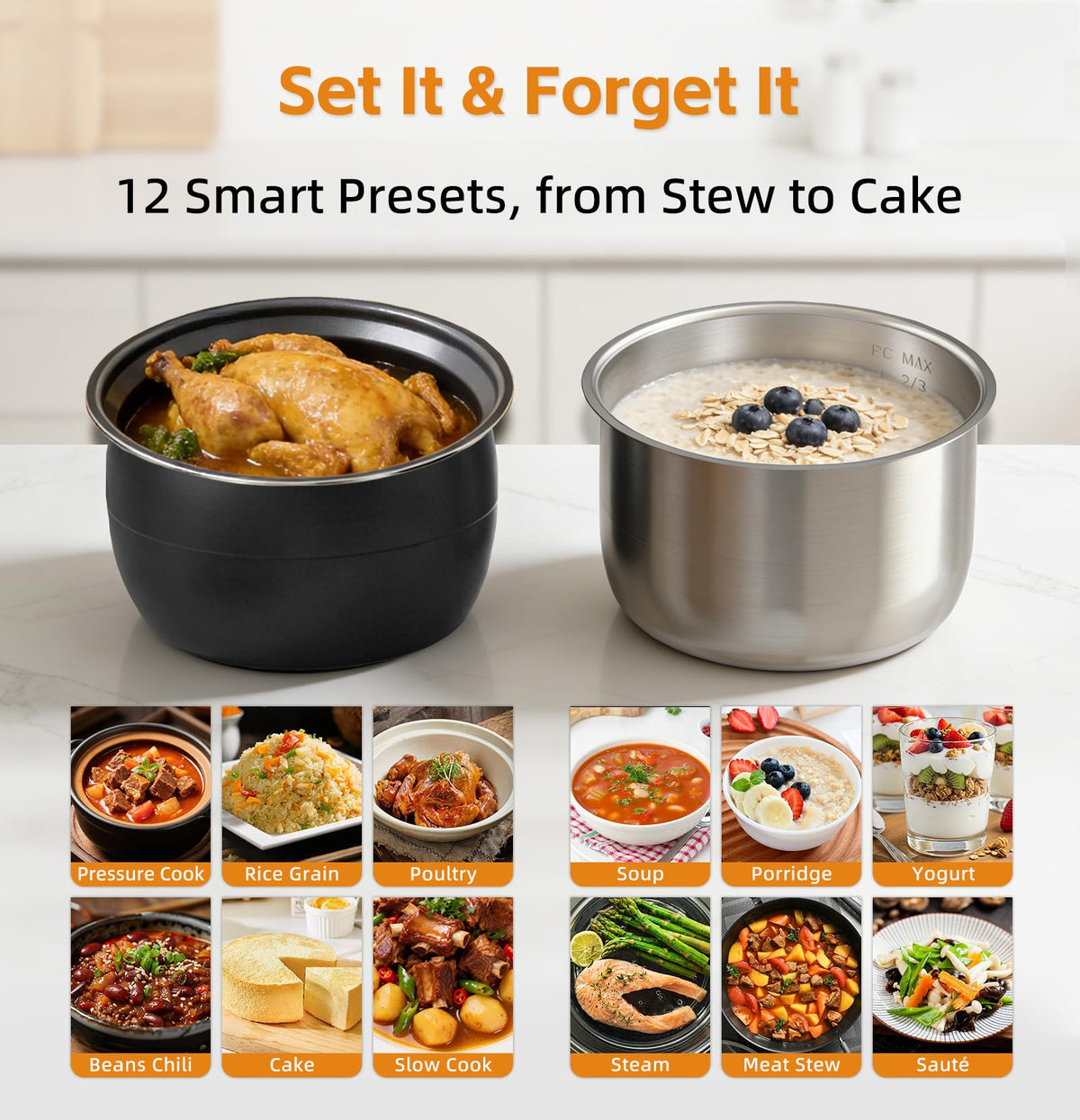 Fullwill Dual-Pot​ Electric Pressure Cooker,12-in-1 Multi Cooker with 6QT Stainless Steel & 5QT Ceramic Pot,Olla de Presion for Pressure,Rice,Meat Stew,Yogurt Maker