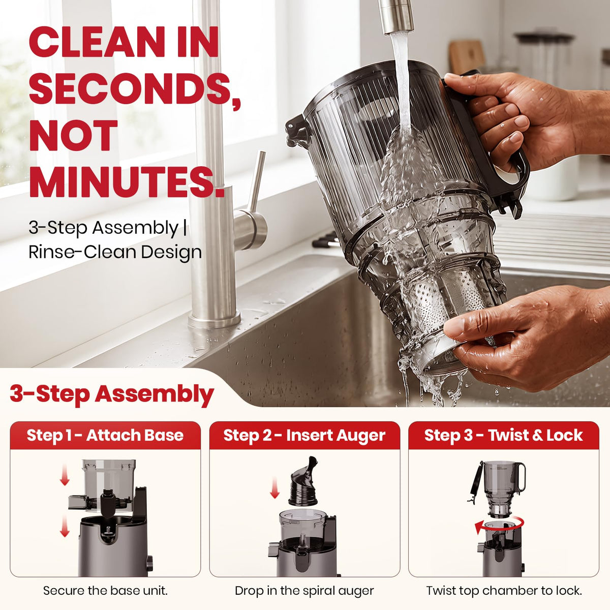 Laudlife Cold Press Juicer with 5.9" Wide Feed Chute, Integrated 100oz Capacity Hopper & Strainer Design, Easy Clean & BPA Free, Slow Masticating Juicer Machines for Whole Fruits Vegetables
