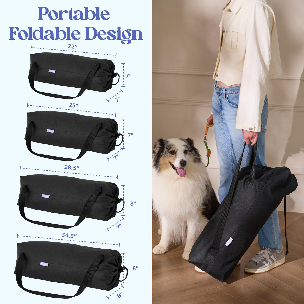Lesure Shown on Today Show Soft Collapsible XL Dog Crate, 42in Black Portable Travel Camping Pet Kennel, 4-door, Indoor Outdoor Use, Easy to Set Up and Fold, For Extra Large Breeds Up to 90 lbs