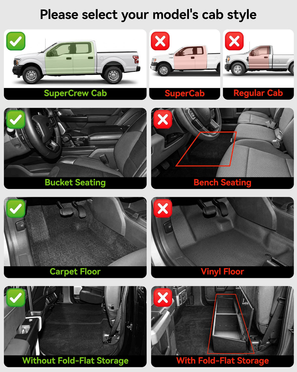3W Floor Mats (with Metal Pedals) for Ford F-150 2015-2026 SuperCrew F150 Lightning 2022-2025 SuperCrew(w/o Fold Flat Storage), TPE All Weather Custom Fit, 3PCS | Heavy Duty, Easy Clean - Black