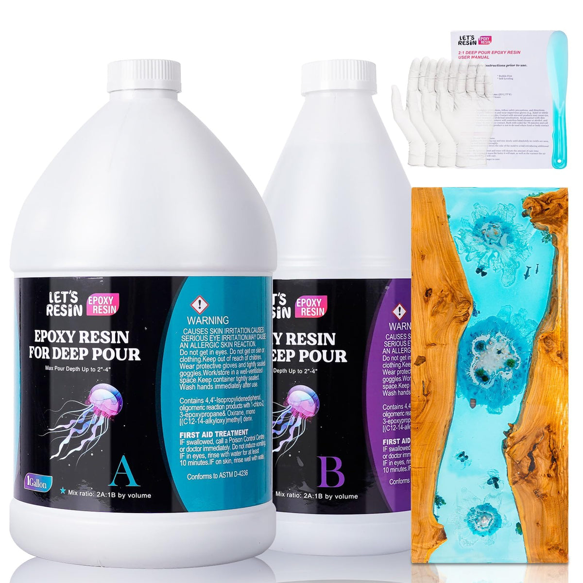1.5 Gallon Deep Pour Epoxy Resin for 2-4 inch Pour Bubble Free, Low Odor,2:1mix ratio, Low Viscosity Casting Resin for Flower Preservation,River Table,Art,Crafts