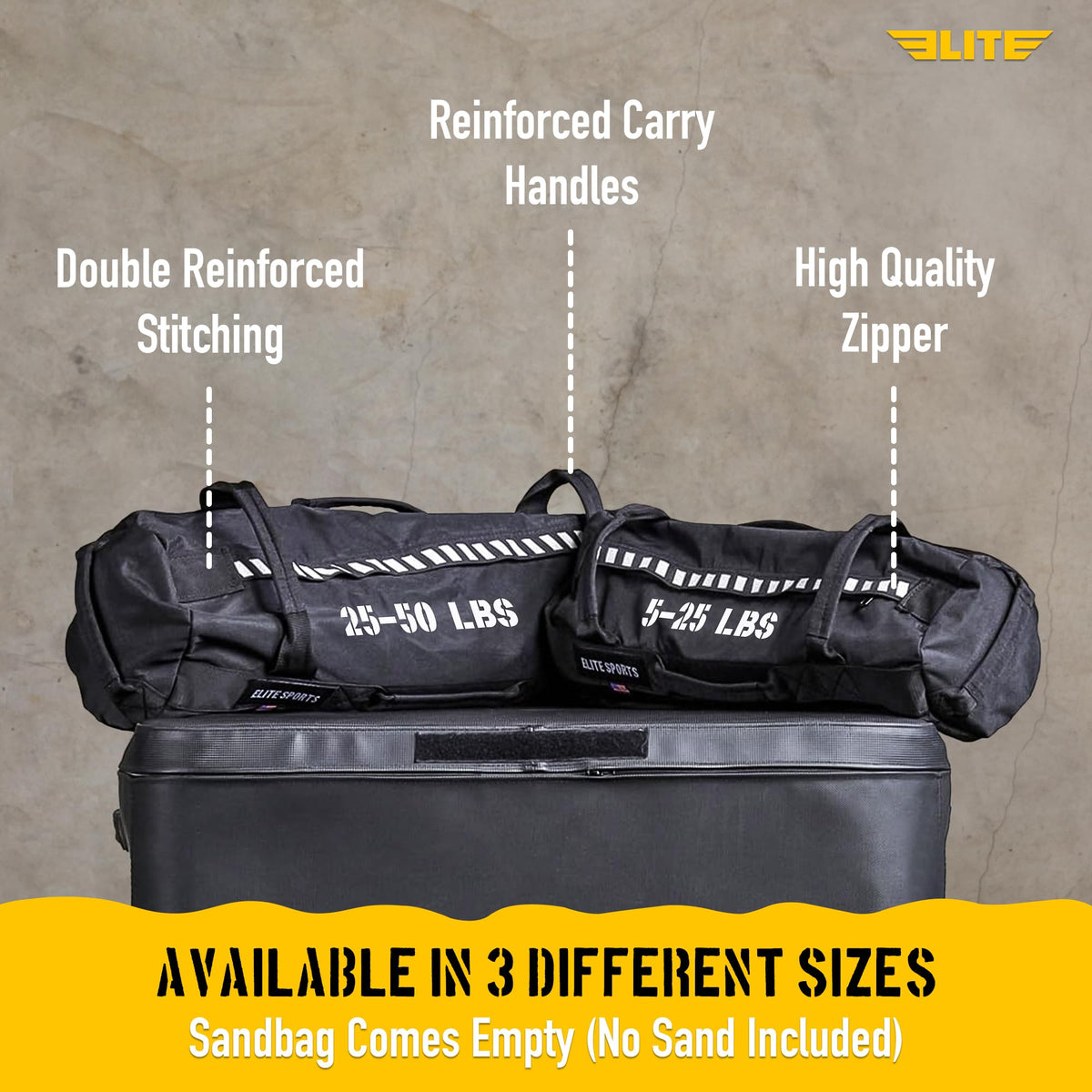 Elite Sports Workout Sandbag for Versatile, Intensive Core Muscles Fitness, Strength Training with Strategic Handle Placement (Unfilled)