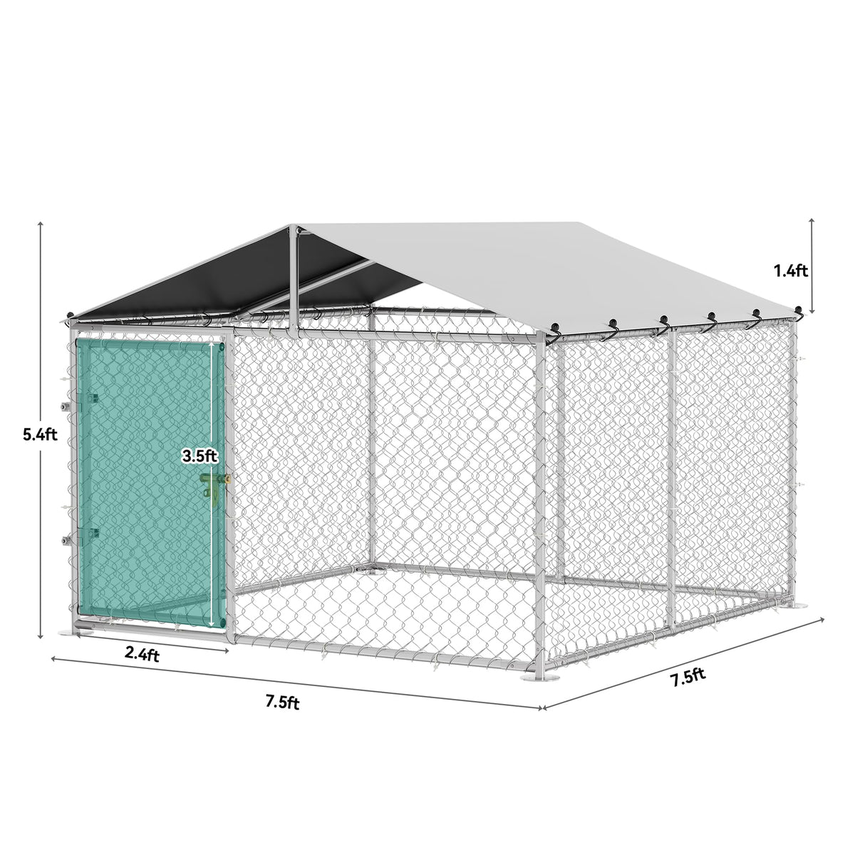 DWVO 7.5'x7.5' Outdoor Dog Enclosure with Roof Dog Kennel Outside with Metal Gate, Dog House Large Dogs for Yard