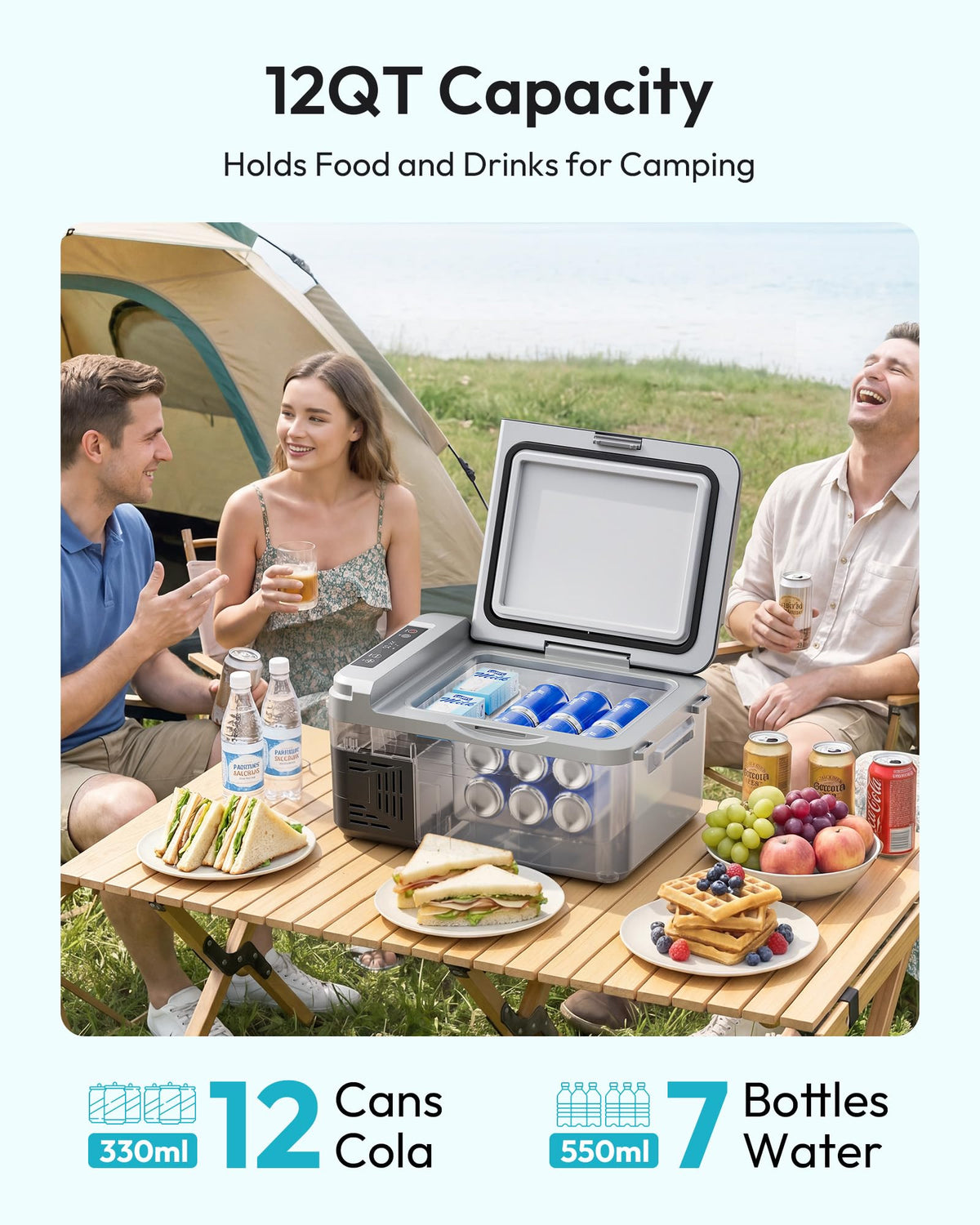 EUHOMY 12QT 12 Volt Refrigerator, Portable Car Fridge with App Control No Ice Needed, 12V&100-240V,Compressor Cooling, ECO/MAX Modes, 3-Level Battery Protection, 45 dB, Camping/RV/Travel Use