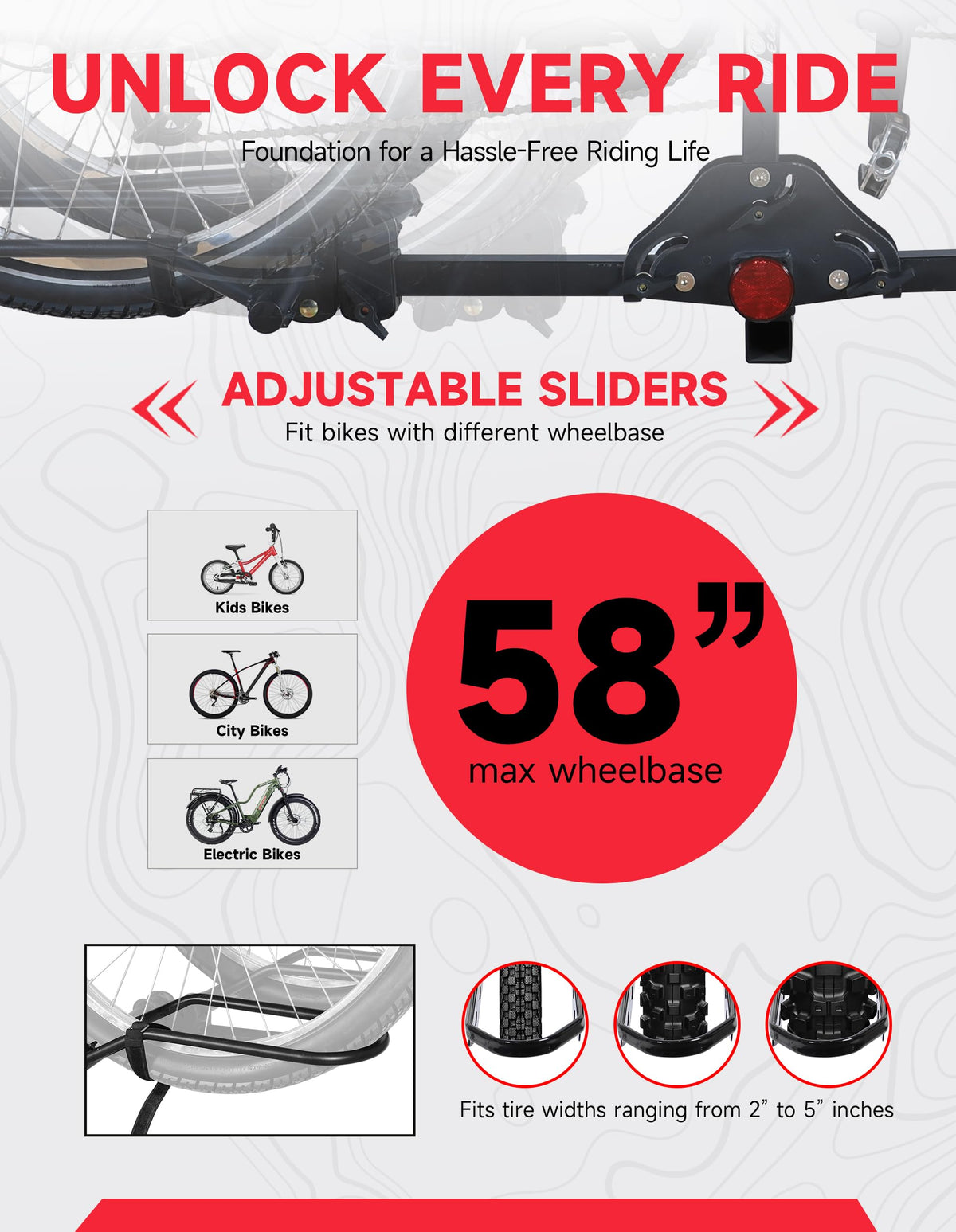 Young 200 lbs 2-Bike Rack Hitch Mount for Car SUV, 2" Receiver, Easy Fold Fits Up to 5" fat tire & standard bikes, Smart Tilt for trunk access, Anti-wobble, Soft padded hooks prevent scratches