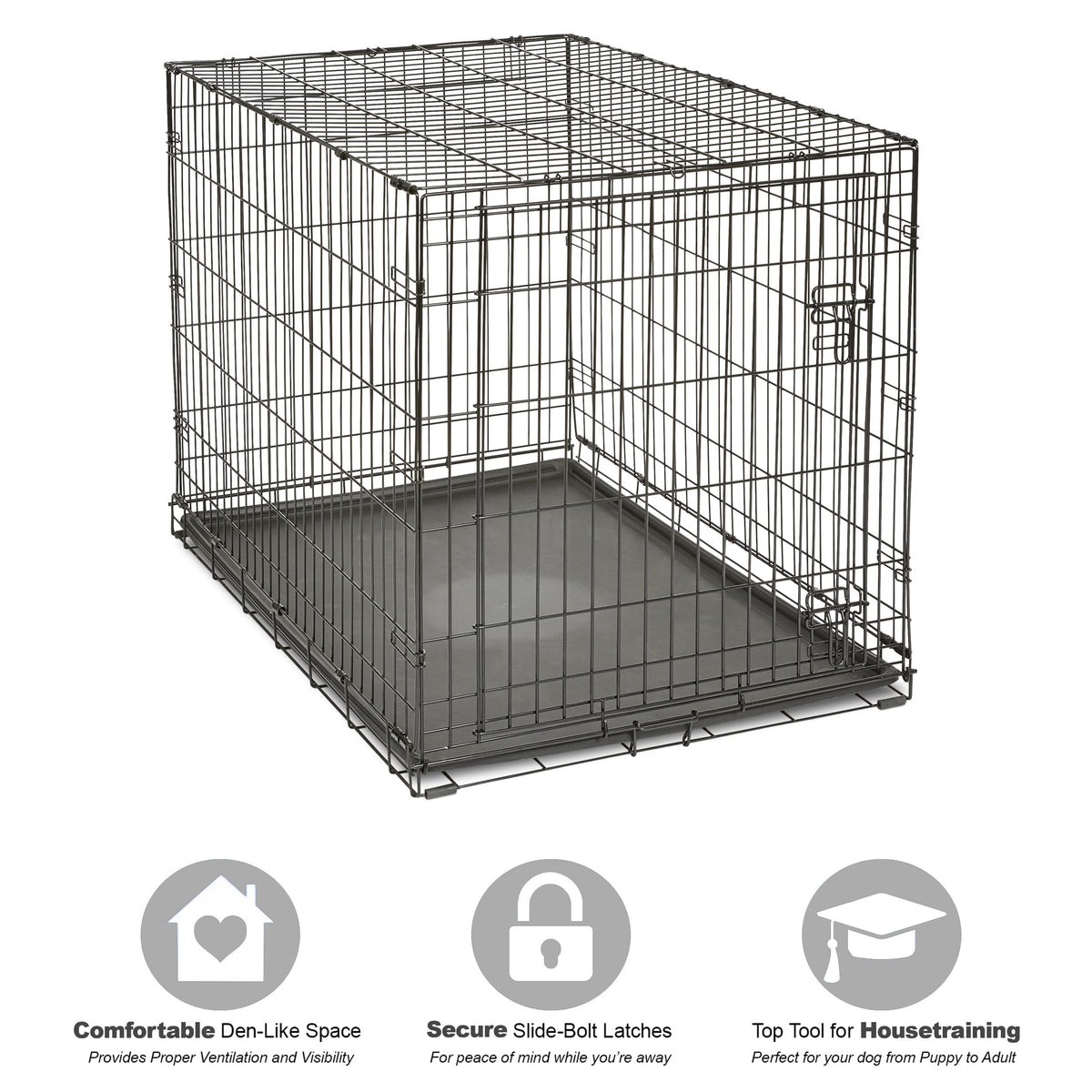New World by Midwest 42-Inch Single Door Crate, for Large Breeds, 71-90 lbs Folding Dog Crate, Leak-Proof Tray & Secure Latch, Portable, Durable & Easy to Assemble