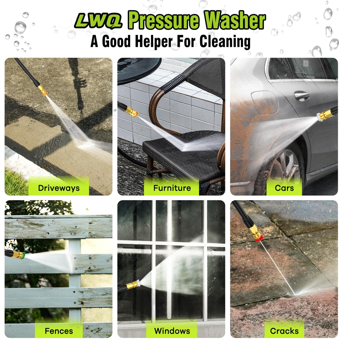 Pressure Washer, Portable Power Washer, 4 Quick Connect Nozzles, High Pressure Cleaning Machine for Car Fence Driveway Patio Washing and More(Light Green)