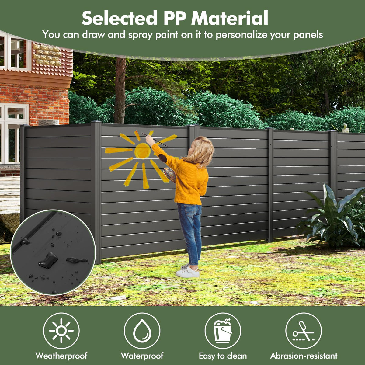 GIANTEX No-Dig Air Conditioner Fence, 2 Panels, 48''W x 48''H, Black Outdoor Privacy Screen, Metal Stakes, Weather-Resistant, AC Unit & Trash Bin Enclosure, HOA-Friendly Decorative Garden Fences