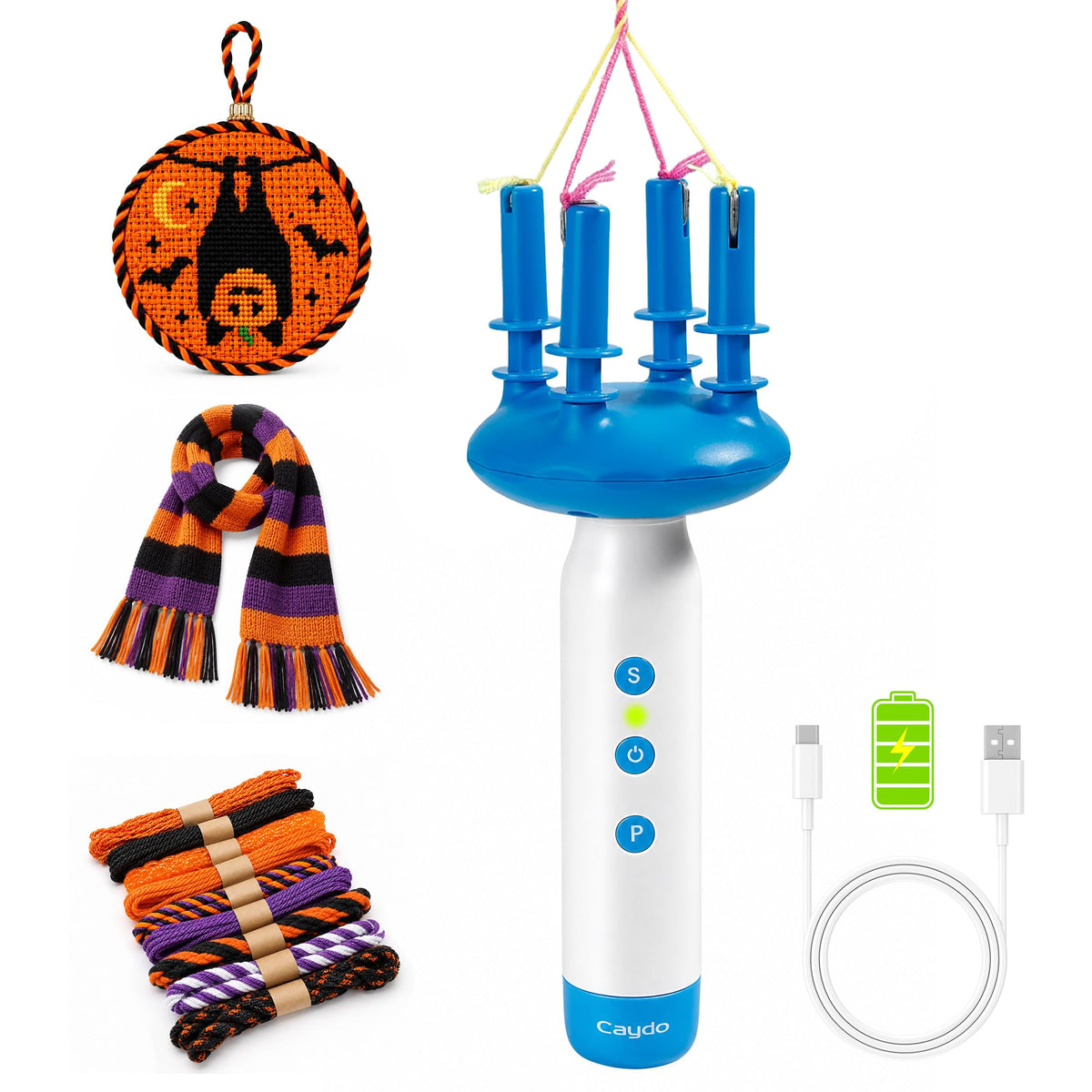 Caydo Cord Maker Fringe Twister Machine T1, Cording for Needlepoint &Sewing Rechargeable & 2-Speed, Electric Cording Maker Tool, Portable Yarn Twister for Macrame, Knitting, Scarves, Blankets, Tassels