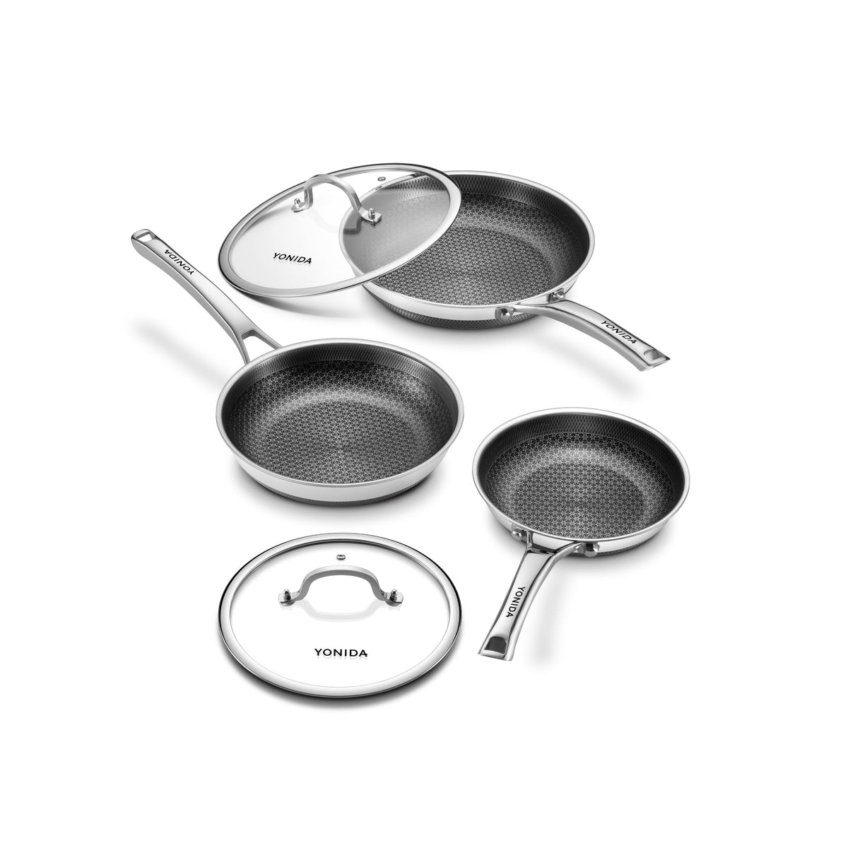 Non Stick Frying Pans set, 8+10+12 inch Upgrade Baking Pan Set with Lids Hybrid Stainless Steel,Dishwasher, PFOA Free Cookware, Induction Compatible Cooking Commercial Baking Pan, Oven-Safe