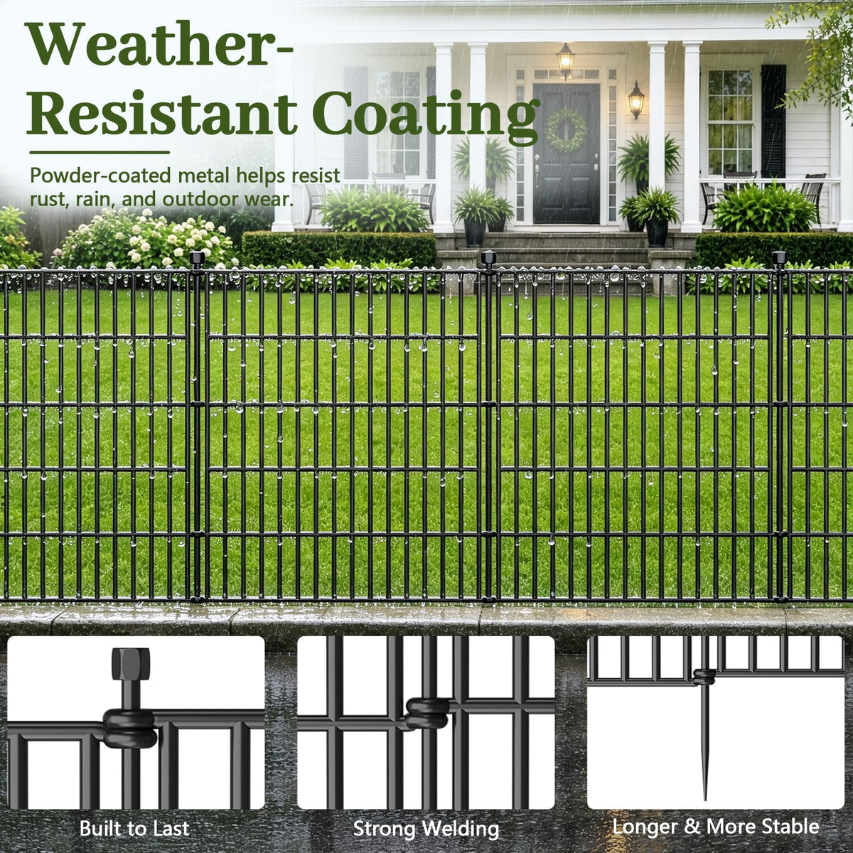 No Dig Garden Fence Outdoor for Yard, 40in (H) x 23.6ft(L) 10 Panels with Gate Animal Barrier Fence, Rustproof Metal Temporary Dog Fence, Decorative Fencing for Patio, Flower Bed