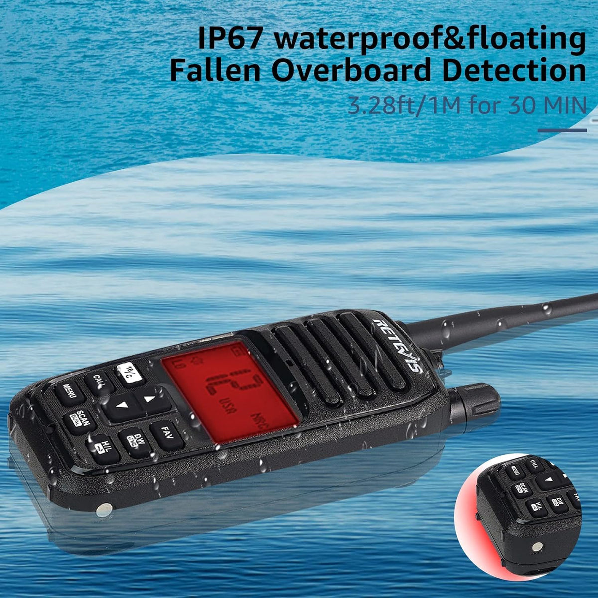 Retevis RM21 5W Marine Radio VHF IP67 Floating, Noise Cut for Boat (1 Pack) Coastal Fishing, Duck Hunting, 1-Press AI Noise Reduction, 1800mAh Battery, Submersible, Global Channels, NOAA Weather Alert