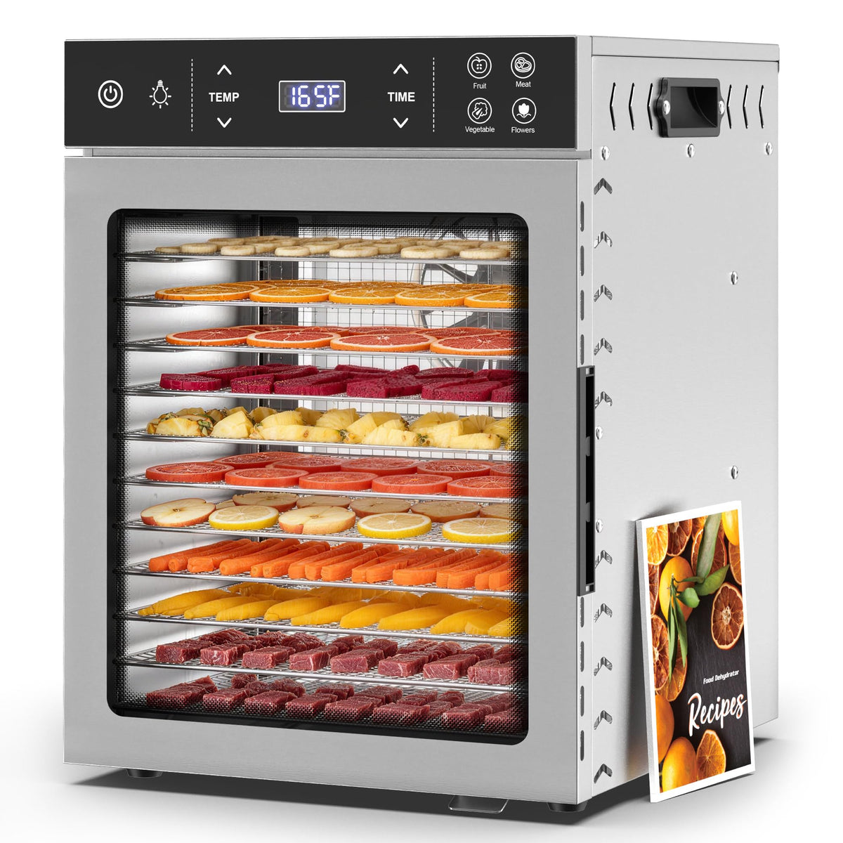 Suteck 12-Tray Food Dehydrator, Stainless Steel, 4 Presets for Jerky&Fruit Dual Fans & 360° Airflow | 95-195°F | 24H Timer | Quiet ≤45dB | Make Jerky, Fruit, Veggies, Herbs & More