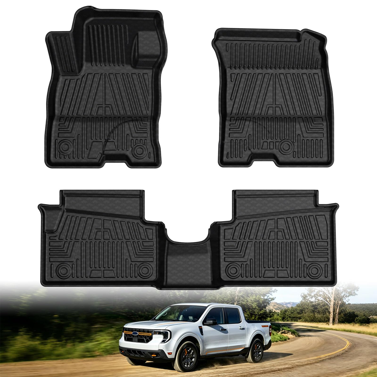 Floor Mats for 2022-2026 Ford Maverick Accessories(Only Fit Hybrid Models) All Weather Heavy Duty Car Floor Liners, Protection Automotive TPE Car Mats, Front & 2nd Row for Maverick Hybrid Accessories