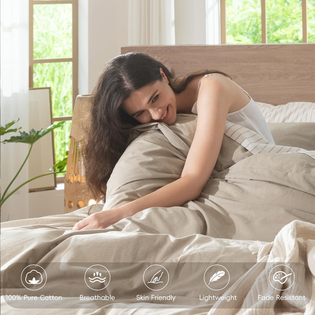 MooMee Duvet Cover Set 100% Washed Cotton Linen Like King Relaxed Lived-in Texture. Soft, Breathable & Long-lasting Comfort. Lightweight. Hidden Zipper with 8 Interior Corner Ties