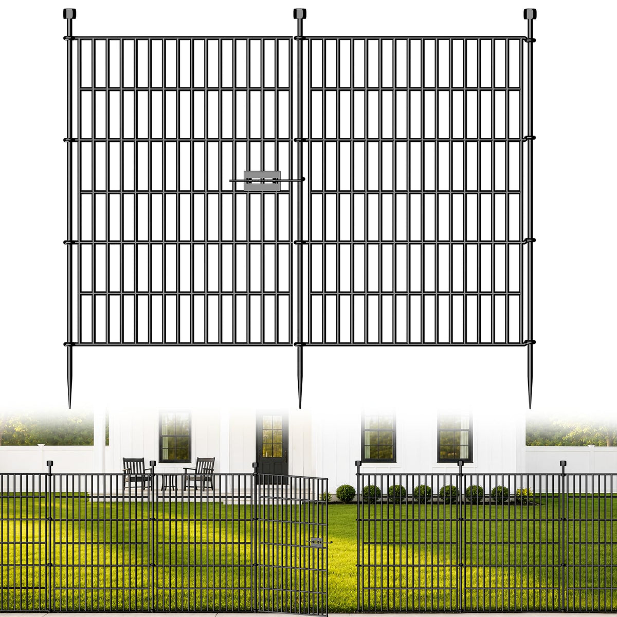 No Dig Garden Fence Outdoor for Yard, 40in (H) x 23.6ft(L) 10 Panels with Gate Animal Barrier Fence, Rustproof Metal Temporary Dog Fence, Decorative Fencing for Patio, Flower Bed