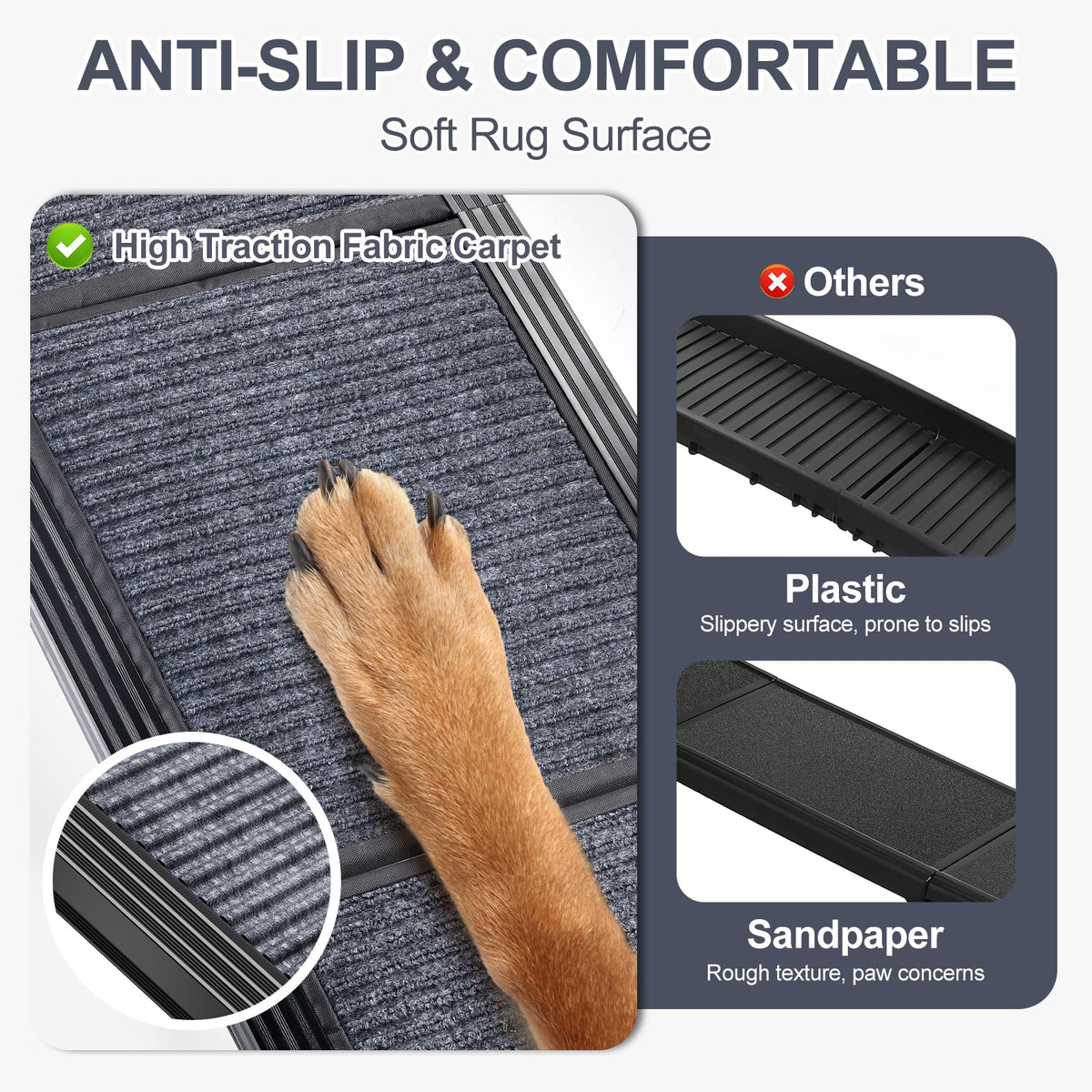 Dog Ramp for Car 63" L × 17" W, Pet Ramp for Truck Foldable Dog Ramps for Large Dogs, Non-Slip Rug Surface, Gentler & Safer Climb, 270 lbs Capacity, Easy to Carry & Store, Outdoor Ramp
