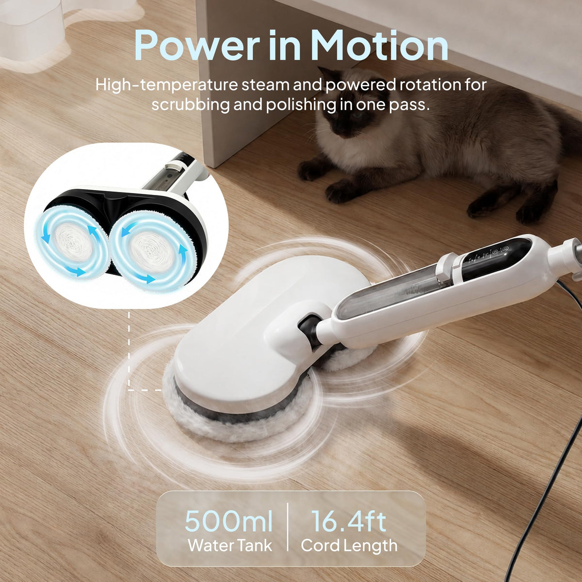 Livatro Steam Mop for Floor Cleaning with Rotating Scrubbing Pads Steamer Steam Cleaner&Mop for Home, 212°F, 500ML Water Tank, 15-in-1 Handheld Floor Steamer, for Hardwood Floors Clothes Window Tile