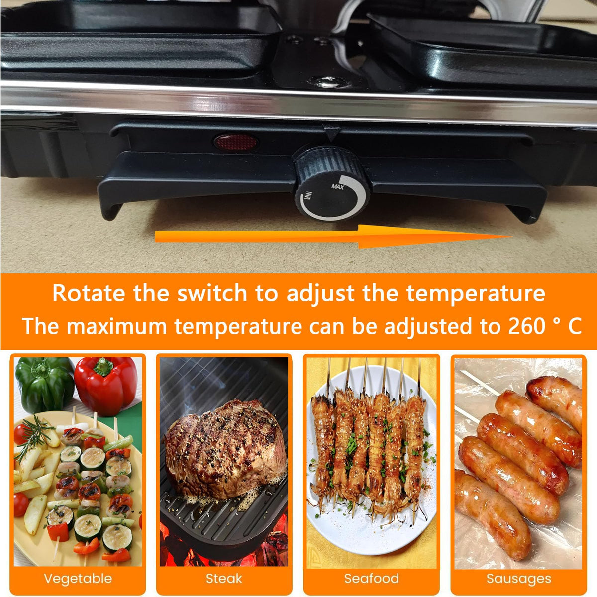 Electric Korean BBQ Indoor Grill Table Smokeless Portable Griddle Raclette Grill Nonstick with 8 Cheese Maker Pans Temperature Control & Dishwasher Safe 1300W Ideal for Parties and Family Fun