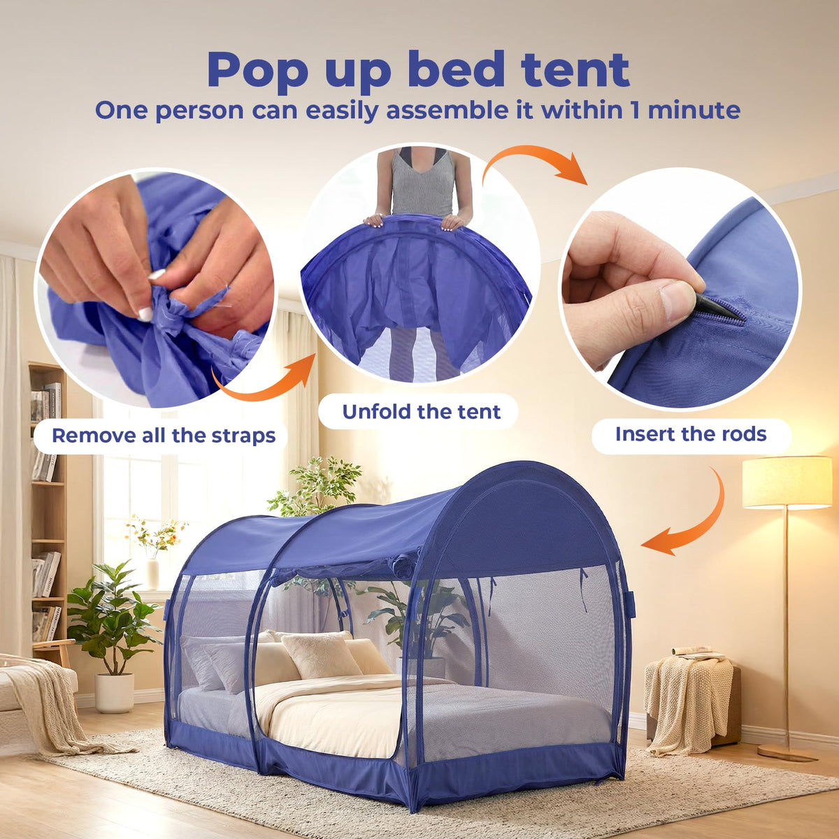 LEEDOR® Bed Tent Dream Tent Bed Canopy Shelter Cabin Sleeping Tent Indoor Bed Curtain Pop Up Privacy Warm Breathable with 4 Doors Twin/Full/Queen for Kids and Adult (Mattress Not Included)