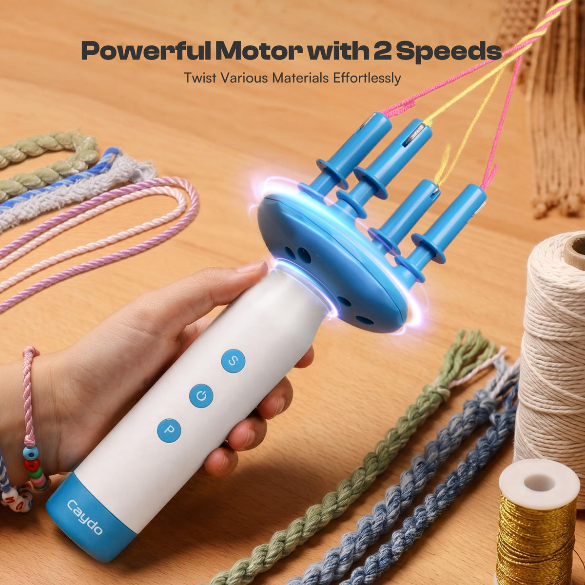 Caydo Cord Maker Fringe Twister Machine T1, Cording for Needlepoint &Sewing Rechargeable & 2-Speed, Electric Cording Maker Tool, Portable Yarn Twister for Macrame, Knitting, Scarves, Blankets, Tassels