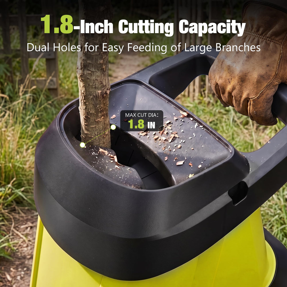 Yeryork Electric Wood Chipper, Max 1.8" Cutting Capacity Chipper Shredder 15-Amp Motor, 4000 RPM, 21:1 Reduction Ratio with Dual Safety Protection, Efficient Mulcher for Yard Waste and Branches