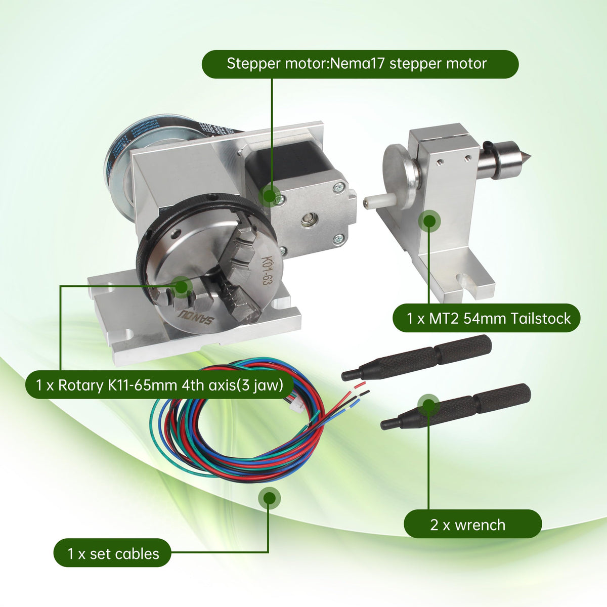 CNCTOPBAOS CNC Machine 4th Axis Rotary Table 65mm 3 Jaw Chuck w/Tailstock Reduction Ratio 4:1, Rotational A Axis Dividing Head For CNC Router Milling Machine,Engraver,Lathe, Nema17 Stepper Motor 1.7A