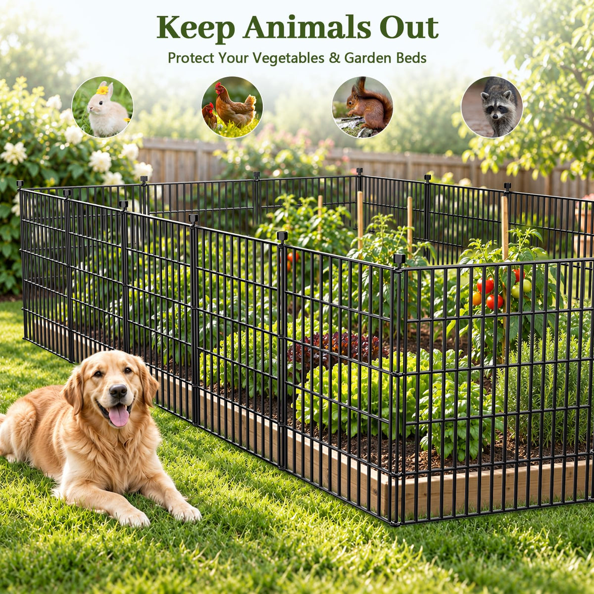 No Dig Garden Fence Outdoor for Yard, 40in (H) x 23.6ft(L) 10 Panels with Gate Animal Barrier Fence, Rustproof Metal Temporary Dog Fence, Decorative Fencing for Patio, Flower Bed