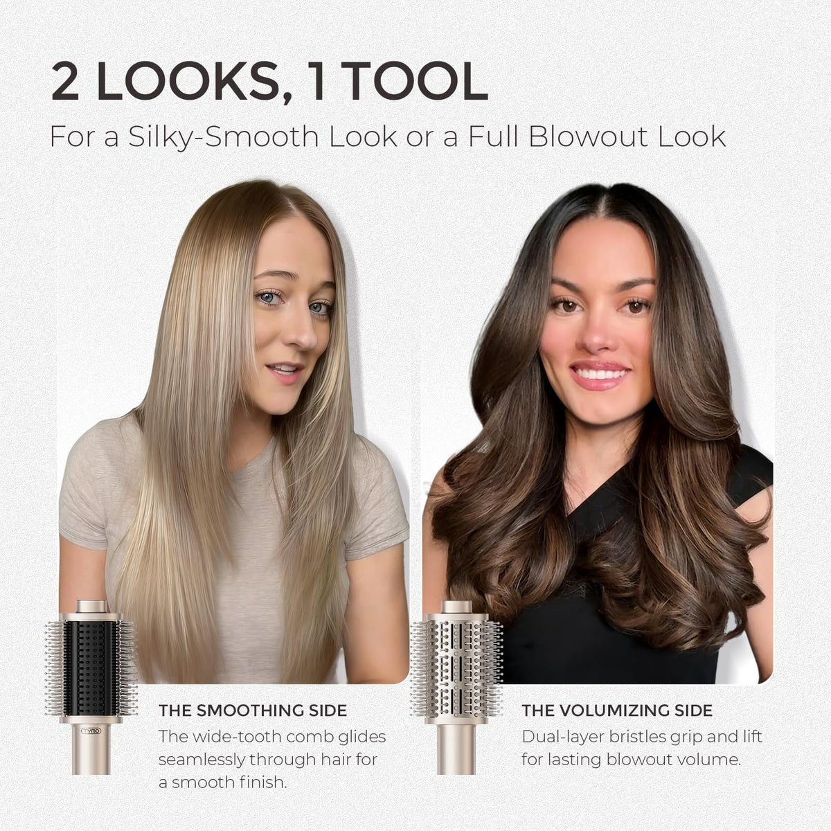TYMO 4.0 Hair Blow Dryer Brush, Lightweight Ionic Blowout Hair Dryer Brush 3X Faster Drying 5-in-1 Blowout Brush Adds Shine, Volume & Fullness for Anti-Frizz Straight, Curl & Blowout Style, Champagne