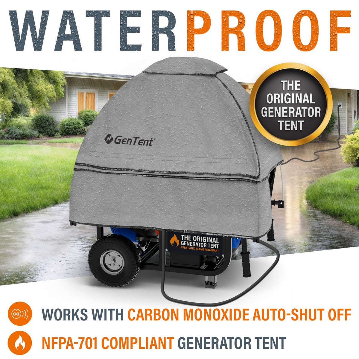 GenTent Universal Open Frame Generator Tent, Gray, Original - Standard Waterproof, NFPA-Rated, Ripstop Vinyl Running Cover, for Open Frame Generators with Post Perimeters up to 105 inches