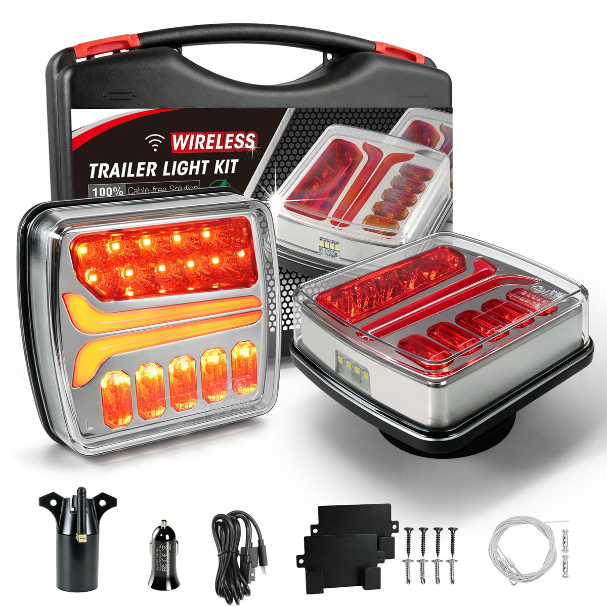 NeaLia CD033 Magnetic Wireless Trailer Lights, LED Tow Light Kit Rechargeable, IP67 Waterproof, Brake/Turn/Running Signal for Truck, RV, Camper, Boat, Caravan